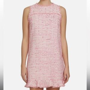NWT CeCe By Cynthia Steffe Pink Brie Tweed Ruffle Shift Dress Ruffle Hem Size 6